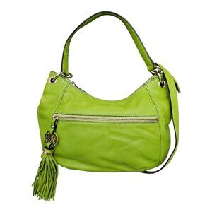 Michael Kors Charm Tassel Lime Green Leather Hobo Convertible Crossbody Handbag